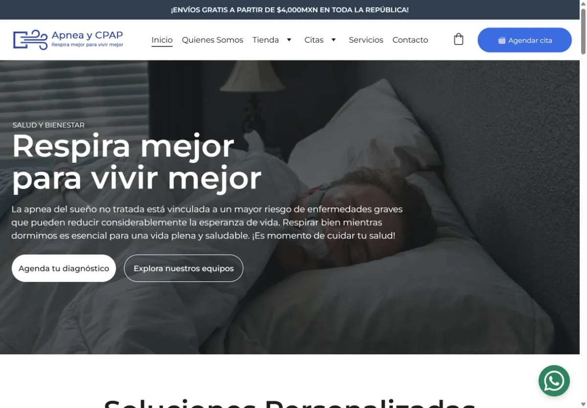 Web de Apnea y CPAP con su identidad visual.
