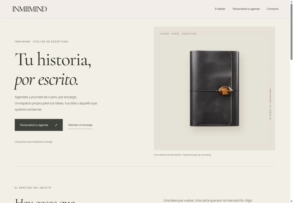 Portada de Inmiimind, atelier de agendas y journals de cuero.